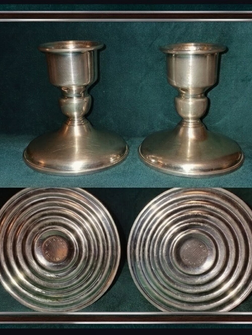 Vtg 1970s Revere Solid Pewter Console Candlestick Holders - Pristine Stamped Pai